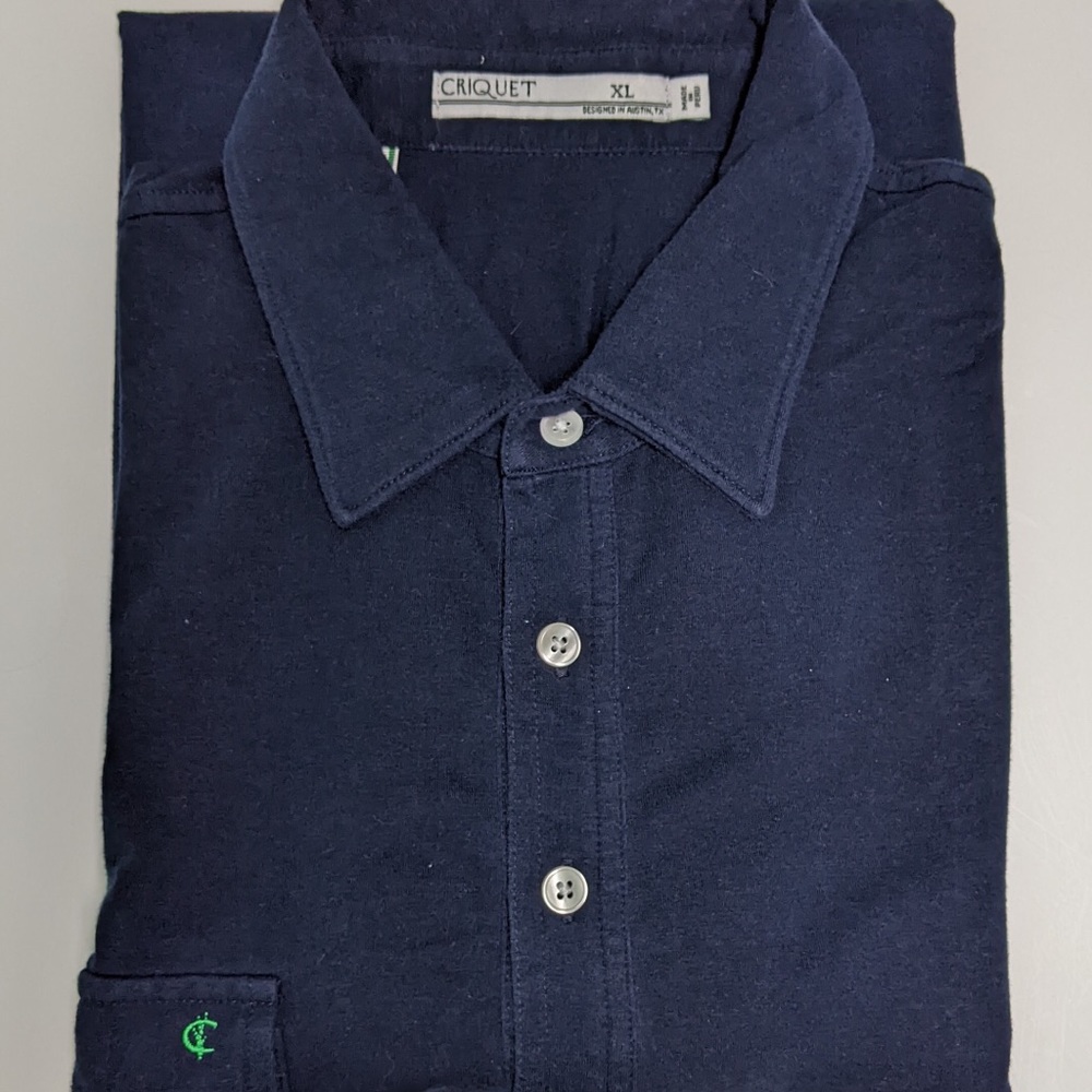 Criquet Button Polo - Men's Short Sleeved Pocket Shirt - Navy Blue - XL